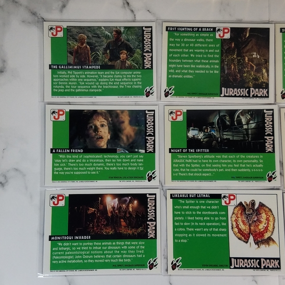 Vintage JP Topps Trading Cards Lot of 10 Jurassic Park Movie Cards Lot #2 - Picture 9 of 12
